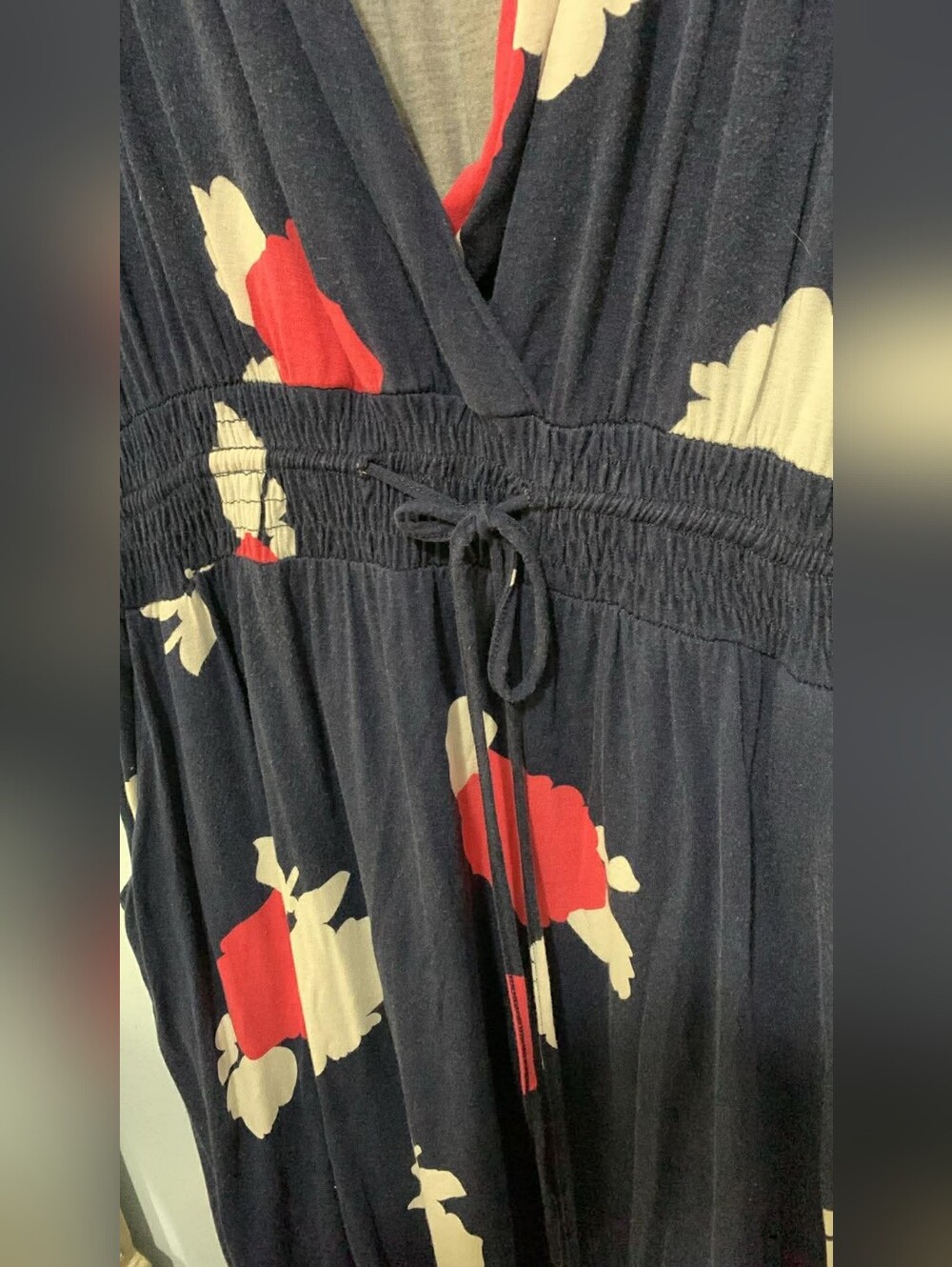 Denver Hayes Navy Sleeveless Wrap Dress with Red & Cream Floral - Picture 4 of 6